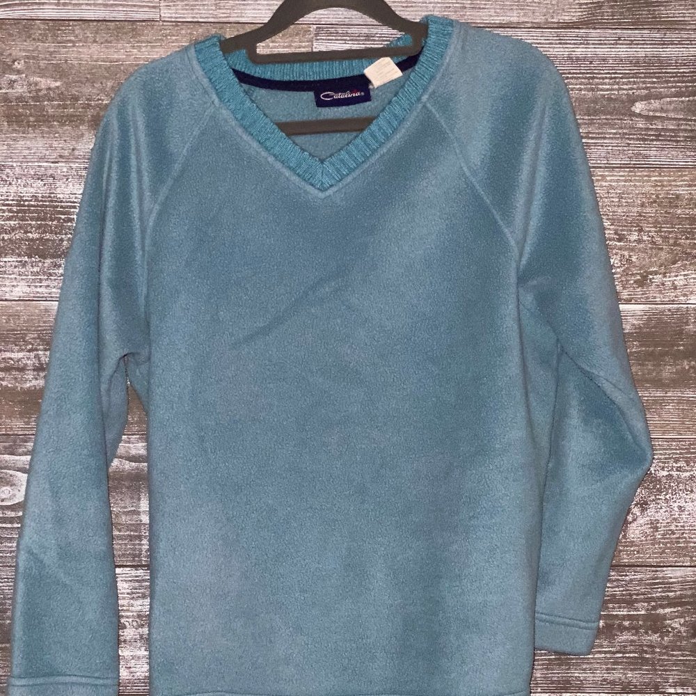 Blue Fuzzy V-neck Sweater